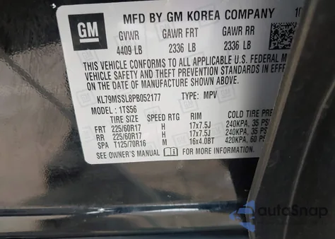 2023 Chevrolet Trailblazer Activ из США, поврежденный, VIN KL79MSSL8PB052177